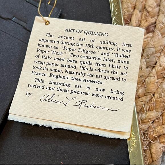 Vintage Quill Art Quilling Paper Swirl Basket of Flowers Gold Framed Handmade - Picture 14 of 16